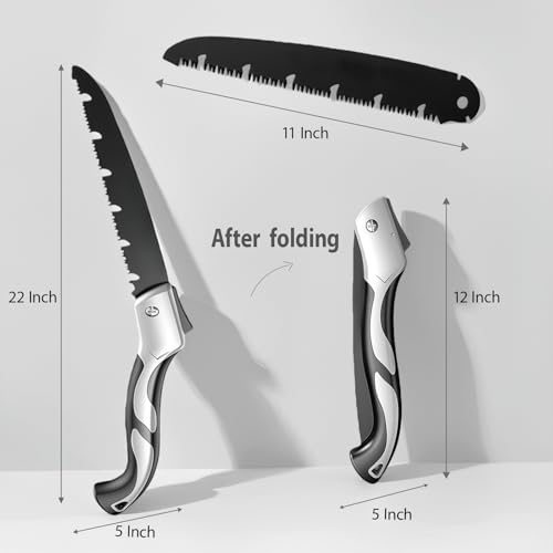Folding Hand Saw Set with Extra Blade, 1 Grinders & Glove, 12 Inch Extra Long Blade Heavy Duty Foldable Pruning Saws for Tree Trimming, Wood Cutting, Ergonomic Handle Folding Saw Pocket Saws