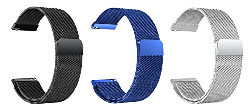 Image of ACM Pack of 3 Watch Strap Magnetic Loop 20mm compatible with Compaq Q Watch Smartwatch Metal Chain Band (Black /Blue /Silver)