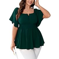 SCOMCHIC Blusa feminina plus size peplum tomara que caia blusa de verão com babados franzidos, Verde esmeralda, G