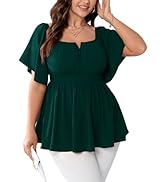 SCOMCHIC Womens Plus Size Peplum Tops Off The Shoulder Blouses Smocked Ruffle Babydoll Summer Top