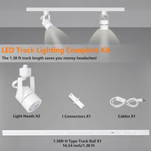 Image of LED Track Lighting Kit 4000K 10W 2PCS White H Type Plug in