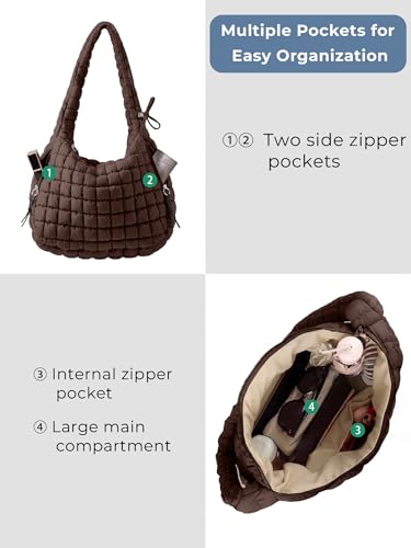 Image of Puffer Quilted Tote Bag for Women Nylon Crossbody Bags Puffy Purse Hobo Large Shoulder Bag Trendy