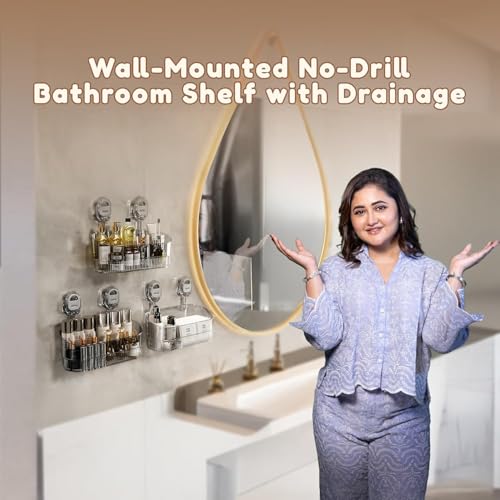 Image of Homero Multipurpose Wall-Mounted No-Drill Bathroom Shelf with Drainage | Durable ABS Material with Snap-On Installation | Spacious Organizer for Storing Bath Accessories & Toiletries