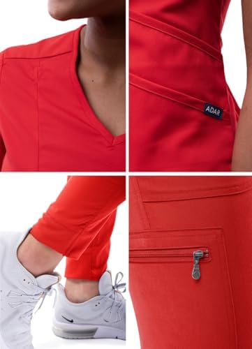 Adar Pro Modern Athletic Scrub Set For Women - Modern V-Neck Scrub Top & Yoga Jogger Scrub Pants - P9500 - Apple - XL - 4