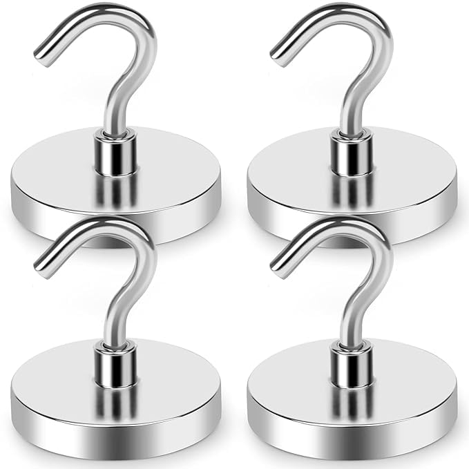 Image of 4Pcs Magnetic Hooks,Heavy Duty Earth Magnets with Hook for Refrigerator, Extra Strong Cruise Hook for Hanging, Magnetic Hanger for Curtain, Grill Office, and Kitchen (4 PCS)