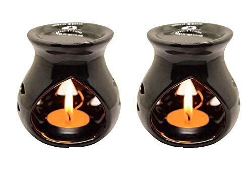 MAHISHA INDUSTRY Ceramic Clay Candle Operated Aroma Burner/Oil Burner/Aroma Diffuser Set of 2 (Black 4") Use for Fragrance at Home/Office/Hotel/Bar/Spa etc.