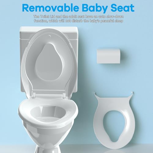 Image of Aunsffer Family Toilet Seat Elongated, Built-in Toddler Potty Training Seat, Baby Toilet lid 2 in 1 Soft Close Quiet with Magnet, Easy Clean PP Material Safe and No Loosen (White Elongated 18.5 Inch)
