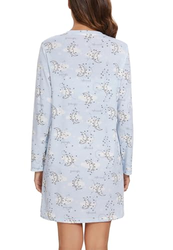 Image of Kabento 2 Pack Long Sleeve Nightgowns for Women Soft Cotton Night Gowns Sleepwear V Neck Nightshirts