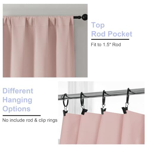 Simplebrand Ava Blush Blackout Curtains for Bedroom 84 Inch Length 2 Panels Set, Solid Thermal Insulated Privacy Nursery Window Treatment Curtains Blackout Drapes, W50 x L84 Inch, Blush