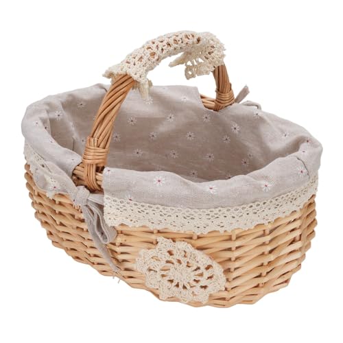 Huairdum Cesta de Picnic de Mimbre Tejida a Mano, Cesta para Servir con Asas Plegables Dobles, para Cosecha de Jardín con Almacenamiento de Dulces (Margarita)