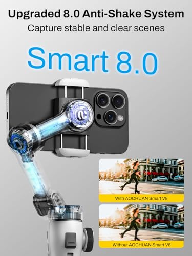 Image of AOCHUAN Smartphone Gimbal Stabilizer for iPhone & Android, 3-Axis Phone Gimbal with Bluetooth Remote Control, Built-in 7.8 inch Extendable Rod, Face Tracking, Video Stabilizer - Smart V8 Kit White