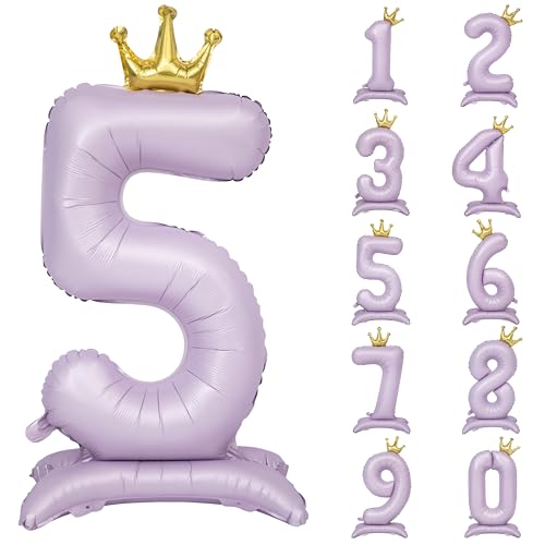 Standing Purple Crown Number 5 Balloon 40In Pastel Purple Crown 5 Balloon