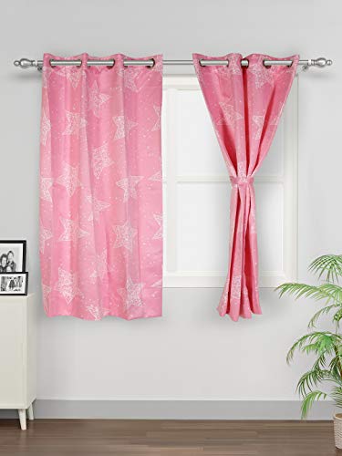 Image of Swayam 80% Blackout Polyester Window Curtain for Living Room & Bedroom | 5 Feet | Room Darkening Curtain with Eyelets | Pack of 1 | Star Design - Pink