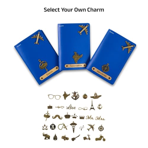 Image of AICA Personalised Name & Charm Leather Passport Cover Holder for Men & Women (RoyalBlue)