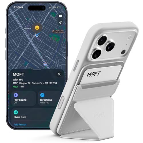MOFT MagSafe Wallet Stand with Apple Find My Ultra-Slim Trackable Strong Magnetic Phone Card Holder 3-in-1 Multi-Angle Adjustable Phone Stand for iPhone 17/16/15/14/13/12 Series Misty Cove