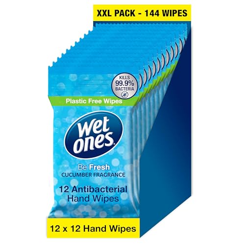 Wet Ones – Be Fresh – Plastic Free Antibacterial Pocket Size Hand Wipes - 144 wipes – 12 packs x 12 wipes