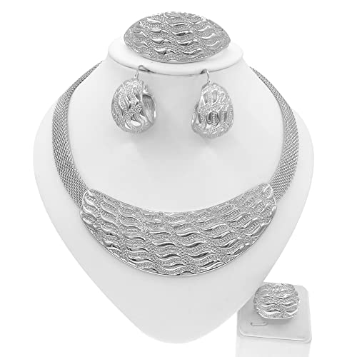 Conjunto de joyas de estilo italiano con diseño único plateado 2