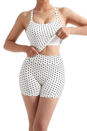 Image of SUUKSESS Women 2 Piece Workout Sets High Waisted Tummy Control Biker Shorts Halter Padded Tank Tops