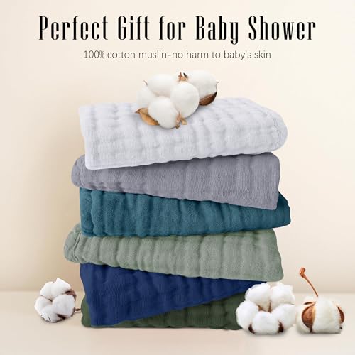 Image of SWEET DOLPHIN 12 Pack Muslin Burp Cloths Large 100% Cotton Burping Clothes for Baby Drool - Absorbent and Soft Boys & Girls Milk Spit Up Rags for Newborn Essentials Registry - Mountain Gradient