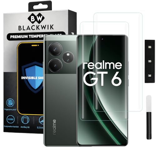 Image of Blackwik Premium Curved UV Tempered Glass For Realme GT 6 / GT 6T Cellphone (Transparent, Pack of 2) Advanced Border Less Full Screen Coverage UV Screen Protector Guard With Installation Kit