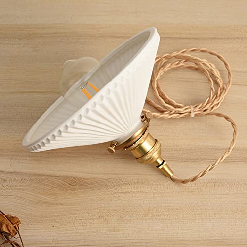 Raincaty Ceramics Pendant Light Fixtures Brass E26 Socket Pendant Lighting White Lamp Shade Ceiling Hanging Lamp (8.6 Inches) #TOP3