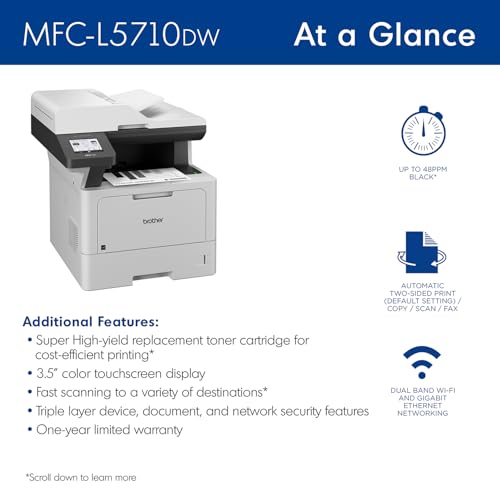 Image of Brother MFC-L5710DW Business Monochrome Laser All-in-One Printer with Wireless Networking and Duplex Print, Scan, and Copy, Works with Alexa