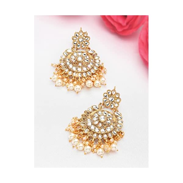 Zaveri Pearls Gold Tone Kundan & Pearls Dangle Earring For Women-ZPFK8662 - Image 6