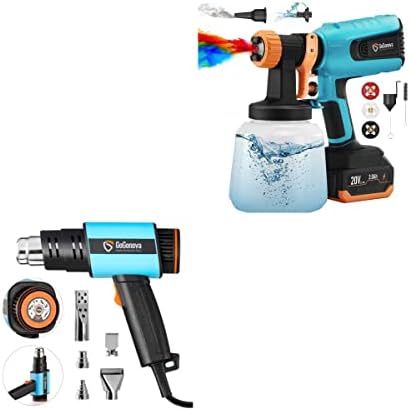 GoGonova Brushless Cordless HVLP Power Paint Sprayer & GoGonova 1800W Heat Gun Heavy Duty Soldering Hot Air Gun (Blue)