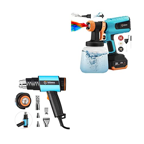 Gogonova Brushless Cordless Hvlp Power Paint Sprayer & Gogonova 1800W Heat Gun Heavy Duty Soldering Hot Air Gun (Blue) #TOP3