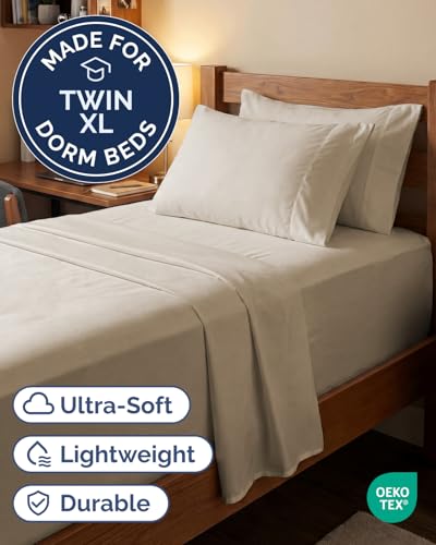 Image of Extra Deep Twin XL Sheet Set - 4 Piece Breathable & Cooling Sheets - Wheat | Hotel Luxury Bed Sheets Set, Easy & Secure Fit, Ultra-Soft, Wrinkle & Fade Free, Comfy Sheets Set with Extra Deep Pockets