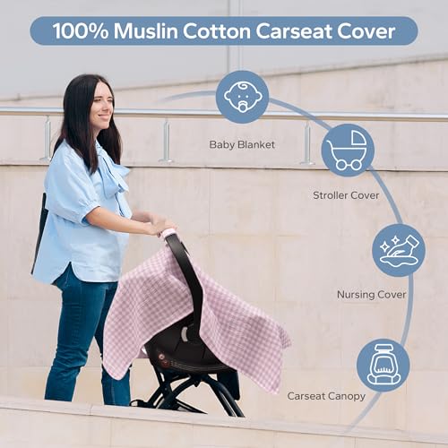Image of SERAPHY Muslin Car Seat Cover Baby, Universal Carseat Covers Baby Girl Boy | 100% Muslin Cotton, Universal Fit, Breathable, Soft Infant Car Seat Canopy, For Boys and Girls, Sun & Wind Protection