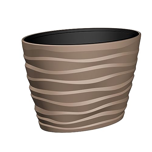 Plana Blumentopf mit Einsatz Blumenkübel Bora Oval/Rund 60x39x58h Antracit/Dunkel Grau mit textur (L - 60x39x58h cm, Mocca)