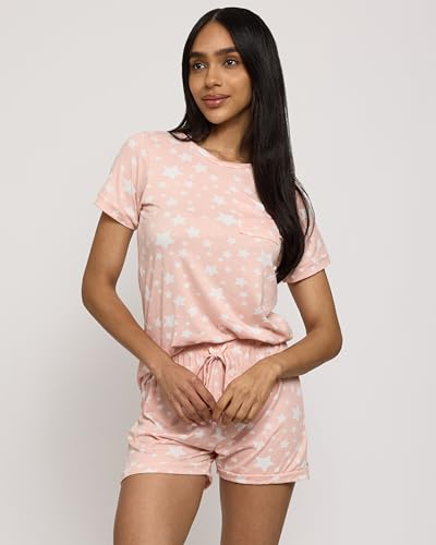 Real Essentials 2 Pack: Women’s Short Sleeve Pajama Short Set - Comfy Lightweight Soft Lounge Sleepwear (Plus2