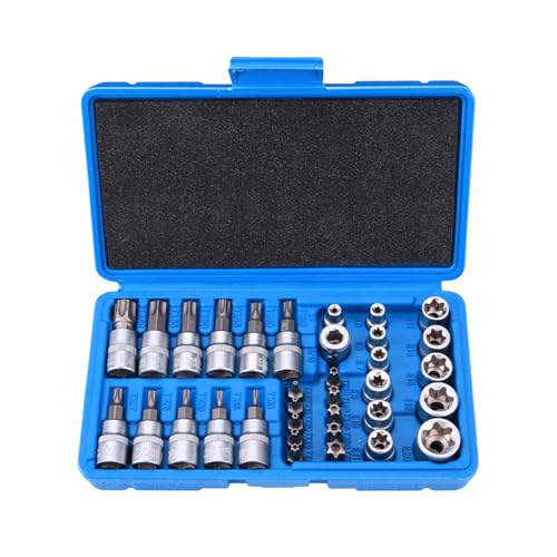 34 Pièces Jeu de Douille Torx Robuste et Facile à Utiliser, Multifonctions pour Voiture, Réparation de Vélo et Travaux Ménagers (bleu)