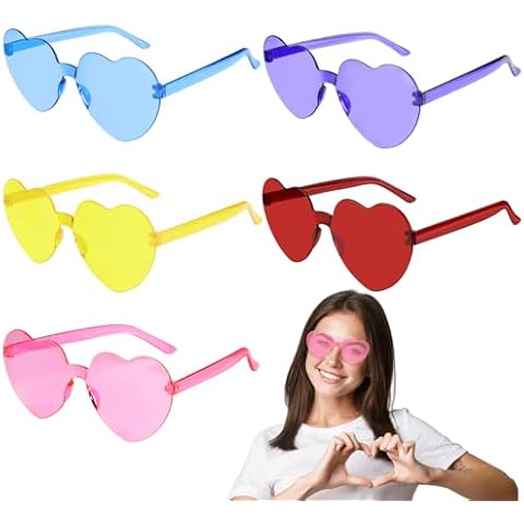 PLULON 5 Pairs Colourful Heart Sunglasses Cover
