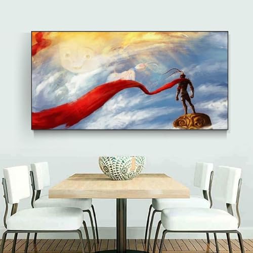 LIMAIDUO Póster de lienzo con paisaje de anime, pintura decorativa para habitación infantil, 60 x 120 cm, sin marco