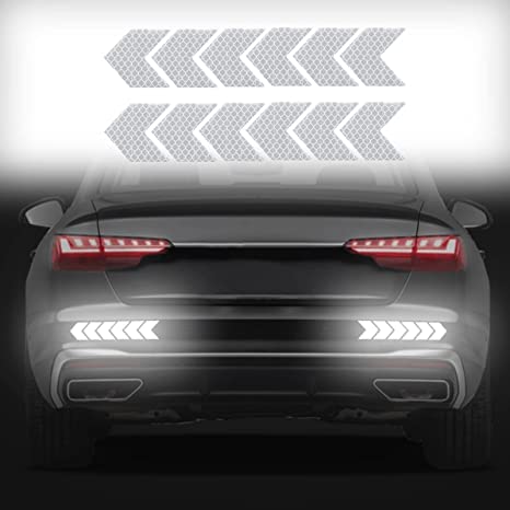 (White) (12 Pcs) High-Intensity Reflective Safety Warning Arrow Decals Car Trunk Rear Bumper Guard Body Decoration Stickers Universal Compatible with Handa Amze-image-28