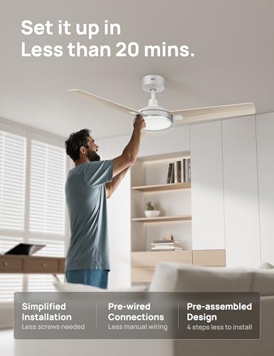 Image of DREO Ceiling Fans with Lights and Remote, 52'' White Ceiling Fan, 5CCT, 6-Level Dimmable, 6 Speeds, Quick-install, Quiet Reversible DC Motor, 1-4-8H Timer, Bedroom Ceiling Fan