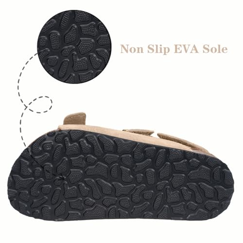 Image of ZUSERIS Kids Toddler Sandals Boys Girls Cork Footbed Sandal | Suede Leather Sandals,Summer Beach Sandals,Boys Dress Sandals,Open Toe Slide Sandals,Adjustable Back Strap,Slip On Slippers