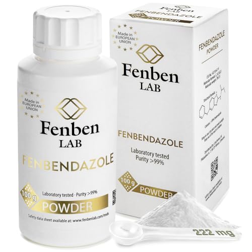 Fenbendazole 100g Powder, Purity >99%, by Fenben Lab, 222mg Measuring Spoon and Certificate of Analysis (Quality Protocol) Included, 3.5oz