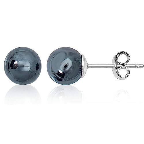 Gemstone Ball Stud Earrings for Women Men in Sterling Silver, Ball Size 6mm/8mm/10mm