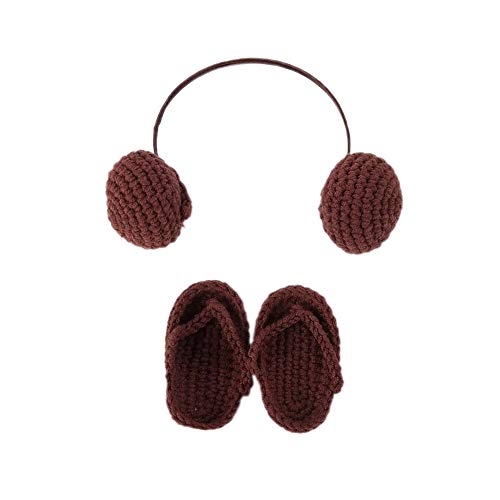Image of Newborn Baby Photography Props Accessories Mini Earphone Shoes Set Infant Baby Boy Girl Photo Shoot Crochet Outfits Headwear