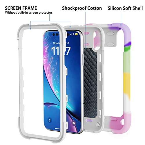 Image of MARKILL Compatible with iPhone with Built-in 360Rotating Ring Stand, Military Grade Drop Protection Full Body Rugged Heavy Duty Case Durable Cover (Rainbow White, iPhone XR 6.1 inch)
