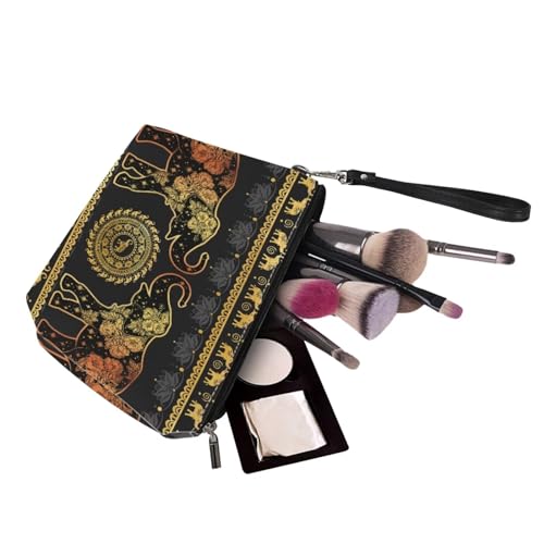 Image of Boho Elephant Top Handle Purse With Wallet for Women, Large Tote Bag Satchel With PU Cosmetic Case, Lightweight Handbag Set for Working, Shopping, Travel, Gold and Black