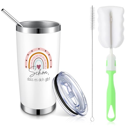 Nuenen Dankeschön Geschenke für Frauen 600 ml 20 oz Thermobecher für Kollegen Kaffeebecher aus Edelstahl mit Strohhalm Deckel und Bürste Abschiedsgeschenke für Kollegen Lehrerin Jobwechsel Ruhestand