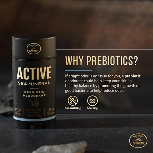 Image of Honestly pHresh Prebiotic Natural Deodorant for Men - Aluminum & Baking Soda Free with 24 Hour Odor Protection. Clean Vegan Deodorant for Sensitive Skin. Made In USA - Active Sea Mineral Scent, 2.5 oz