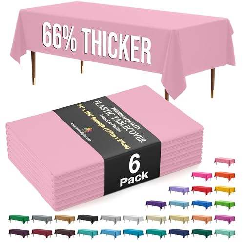 Exquisite 66% Thicker Premium Plastic Table Cloth Rectangle Table Cover 0.5 Mil 6 Pack Pink Table Cloth 54 Inch x 108 Inch Disposable Tablecloth Won't Tear Easily Like Cheap Thin Brands by Exquisite - Used condition - US$17.91