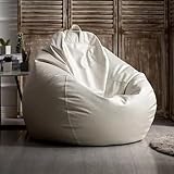 White Faux Leather Bean Bag Chair - Waterproof Cover, Filler-Free Adult Beanbag for Outdoor, Game, Movie - 135CM Size