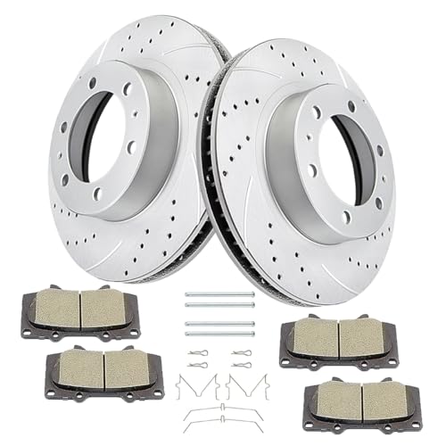 Acinoparts Front Brake Kit Drilled & Slotted Brake Rotors(12.56 inch 319mm) Ceramic Brake Pads...