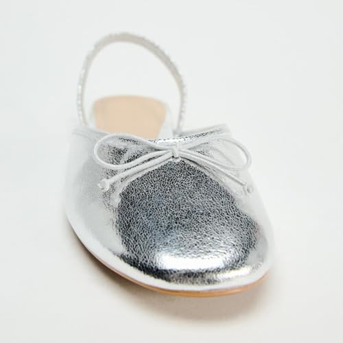 Women's Metallic Bow Slingback Ballet Flats 0.6 Inch Sole Height Comfortable Ballerina Shoes2